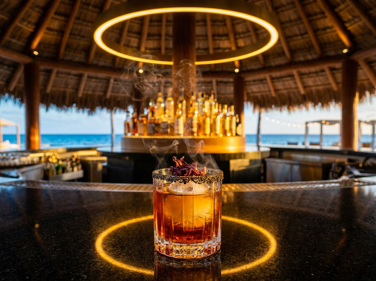 Signature smoky mezcal cocktail at Mas'Tul