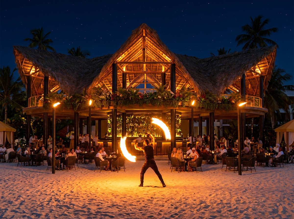 Fire show on the beach at Mas'Tul